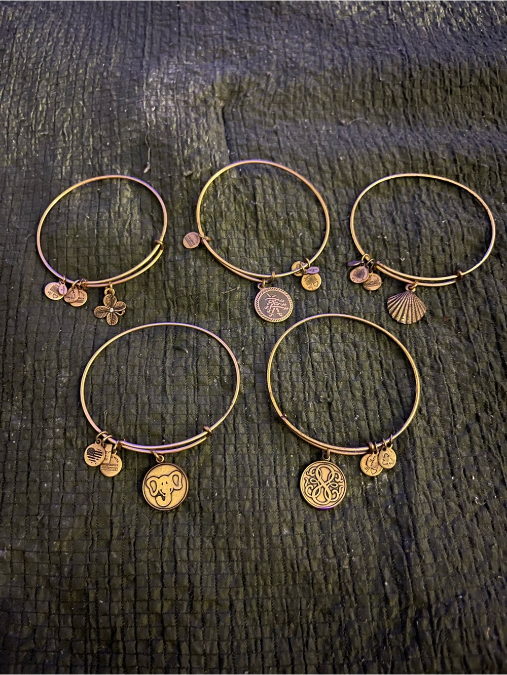 Alex and Ani Gold Charm Bangle Bracelets Lot of 5 - Rose Gold Tone